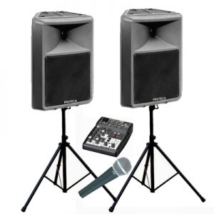 השכרת זוג רמקולים מוגברים 400W + מיקסר
